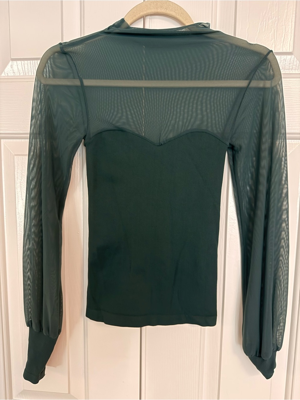 FP Intimates Sheer Long-Sleeve Sweetheart Top in Dark Green